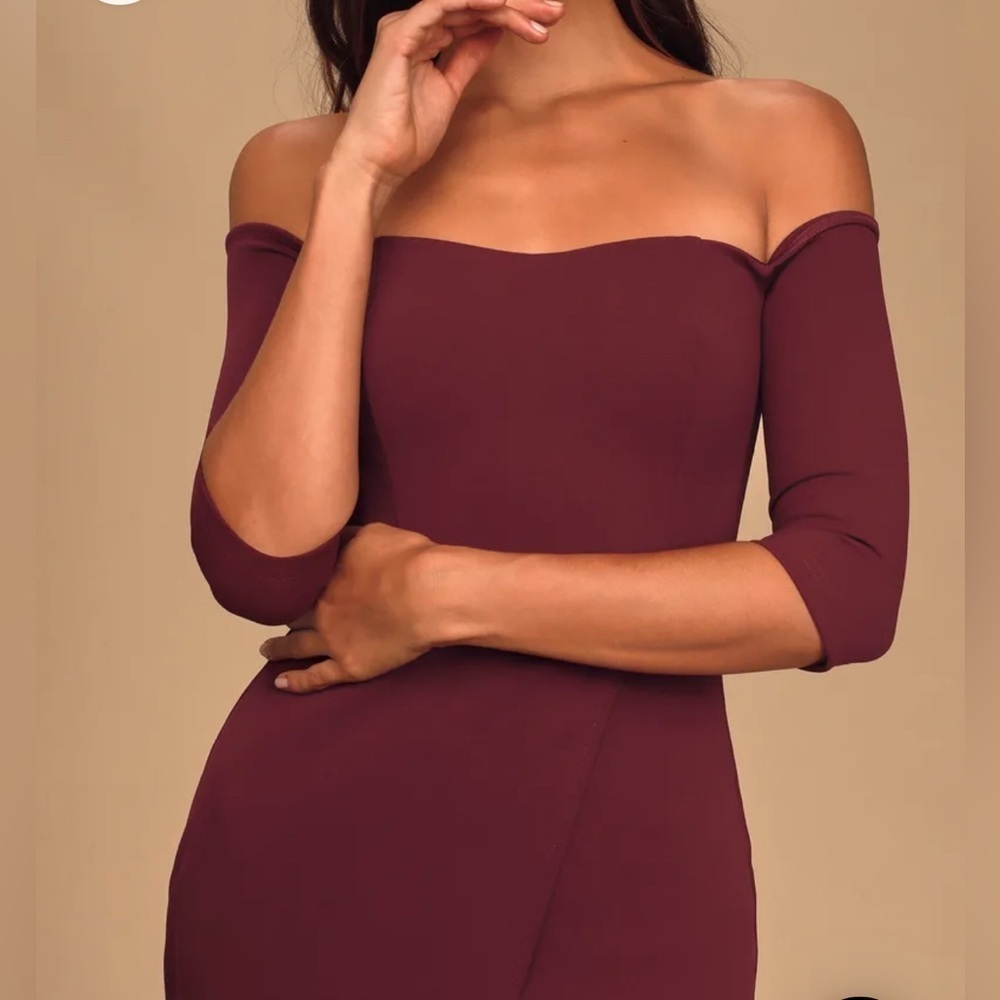 Lulus exclusive plum purple flames of desire midi off shoulder dress size M NWT - Picture 3 of 10